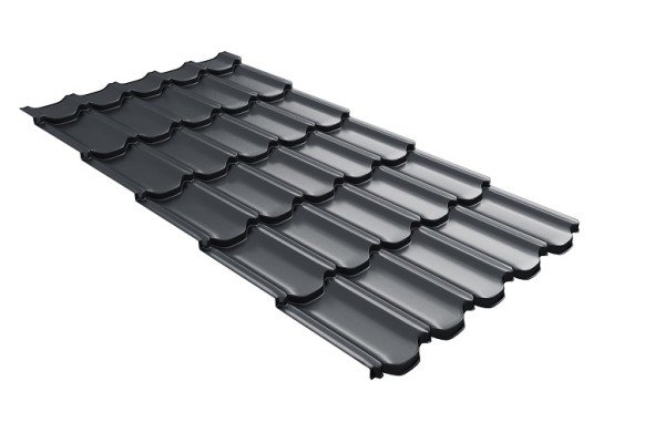 Металлочерепица квинта плюс с 3D резом 0,5 Satin RAL 7024 мокрый асфальт купить в Нижнем Тагиле